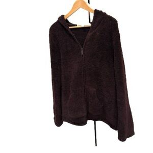 Barefoot Dreams brown teddy full zip hooded jacket large